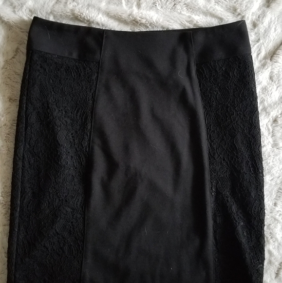 BCBGeneration Lace Insert Pencil Skirt Black 12 - Picture 1 of 8